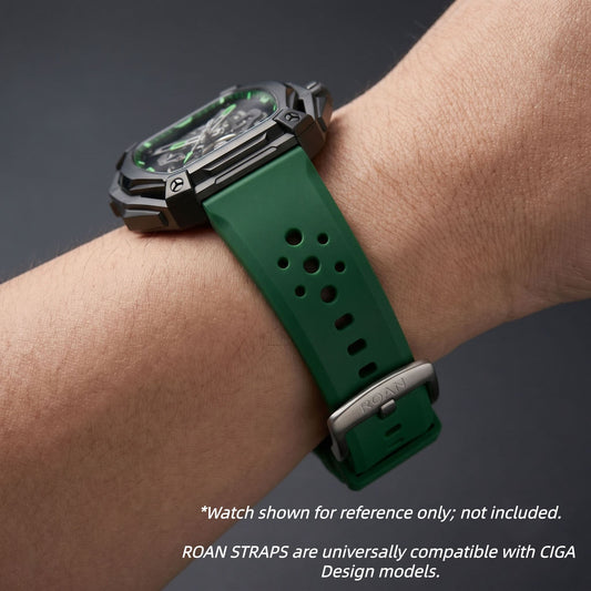 ROANSTRAPS | "Forest Expedition" - Premium FKM Rubber Watch Strap in Jungle Green, Grade 5 Titanium Buckle