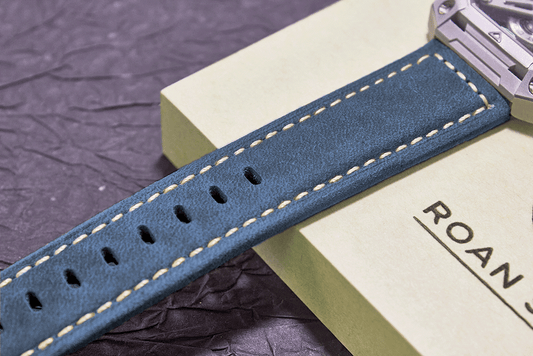 ROAN Straps | Handmade Blue Italian Leather Watch Strap - Premium Artisanal Watch Band (20mm 22mm 24mm)