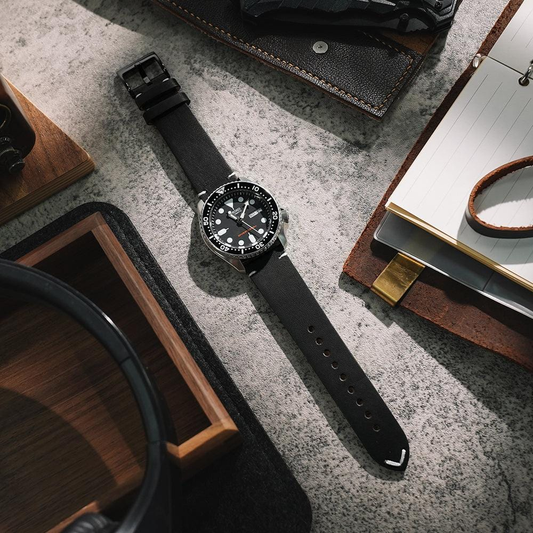 ROAN Straps | Black Handmade Crazy Horse Leather Watch Strap,Vintage Genuine Leather Band( 18mm 19mm 20mm 21mm 22mm 24mm)