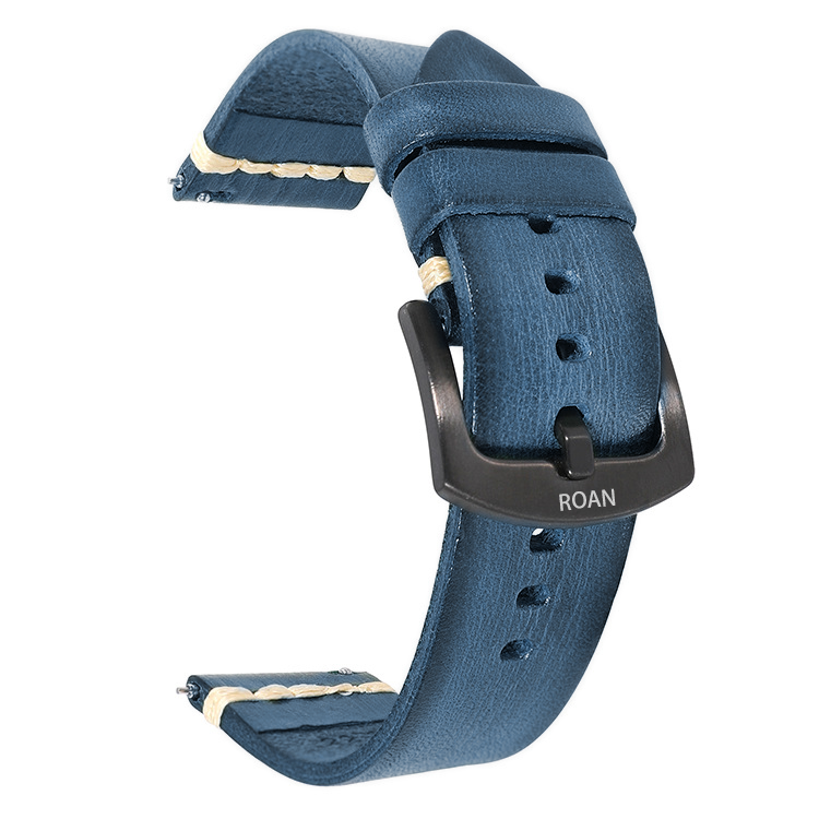 ROAN Straps | Black Italian hand-tanned cowhide watch strap - Retro rugged style (20mm 22mm 24mm)