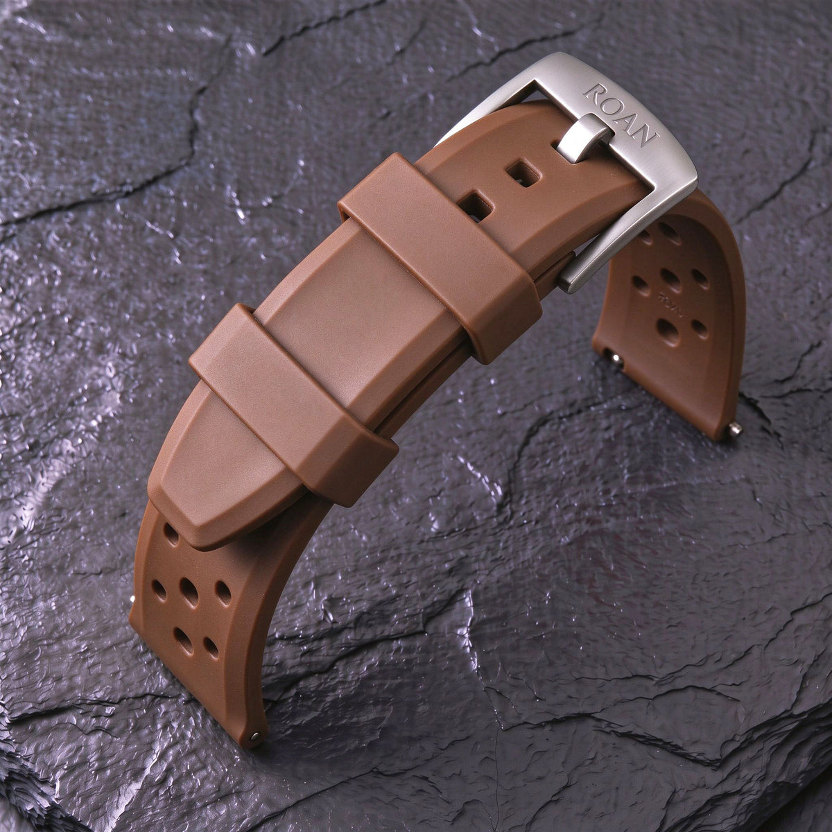 ROAN STRAPS | "Forest Expedition" Jungle Green High-Density FKM Rubber Watch Band with Liquid Silver Pure Titanium Buckle