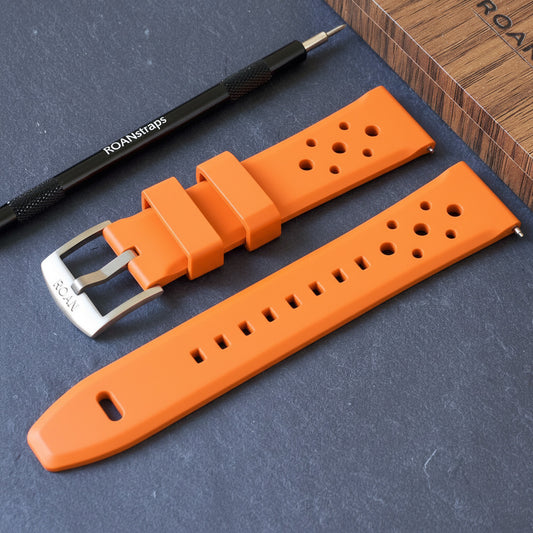 ROANSTRAPS | "Sunset Vitality" - Premium FKM Rubber Watch Strap in Electric Orange, Grade 5 Titanium Buckle (Custom Engraving)