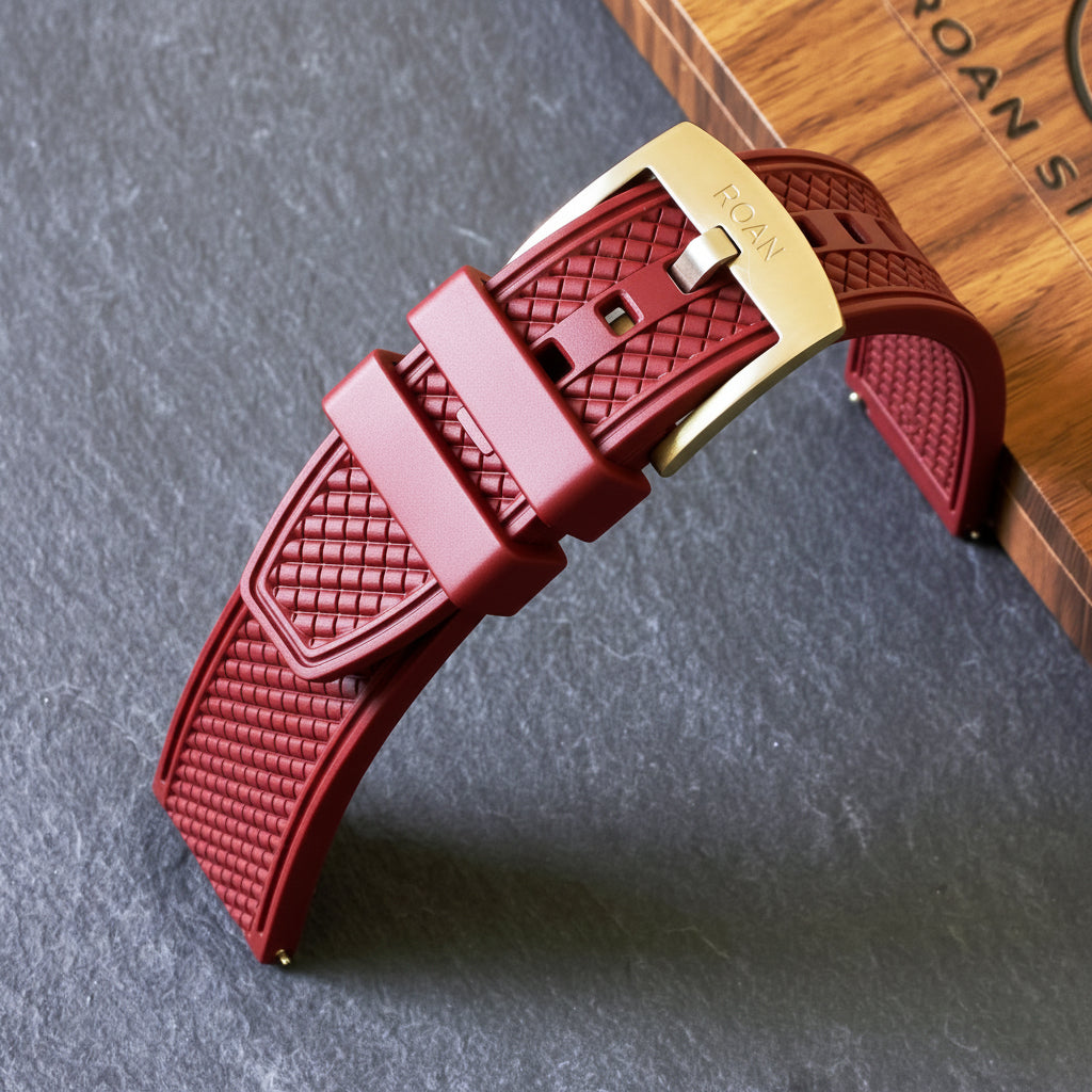 ROANSTRAPS | "Earth-Tone Grid" - Premium FKM Rubber Watch Strap, Grade 5 Titanium Hardware (Custom Engraving Included)