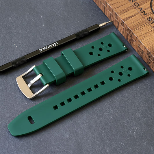 ROANSTRAPS | "Forest Expedition" - Premium FKM Rubber Watch Strap in Jungle Green, Grade 5 Titanium Buckle