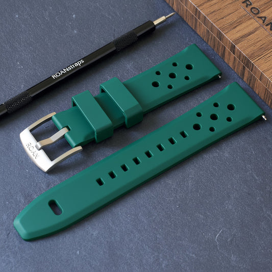ROANSTRAPS | "Forest Expedition" - Premium FKM Rubber Watch Strap in Jungle Green, Grade 5 Titanium Buckle (Custom Engraving)