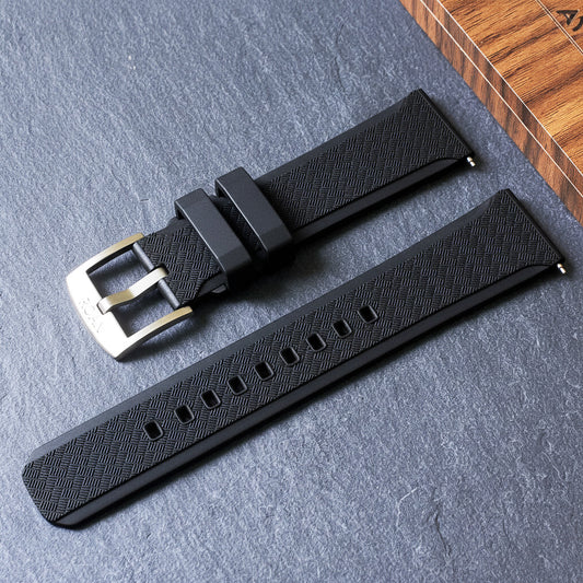 ROANSTRAPS | "Obsidian Stealth" - Premium FKM Rubber Watch Strap, Solid Grade 5 Titanium Buckle (Custom Engraving)