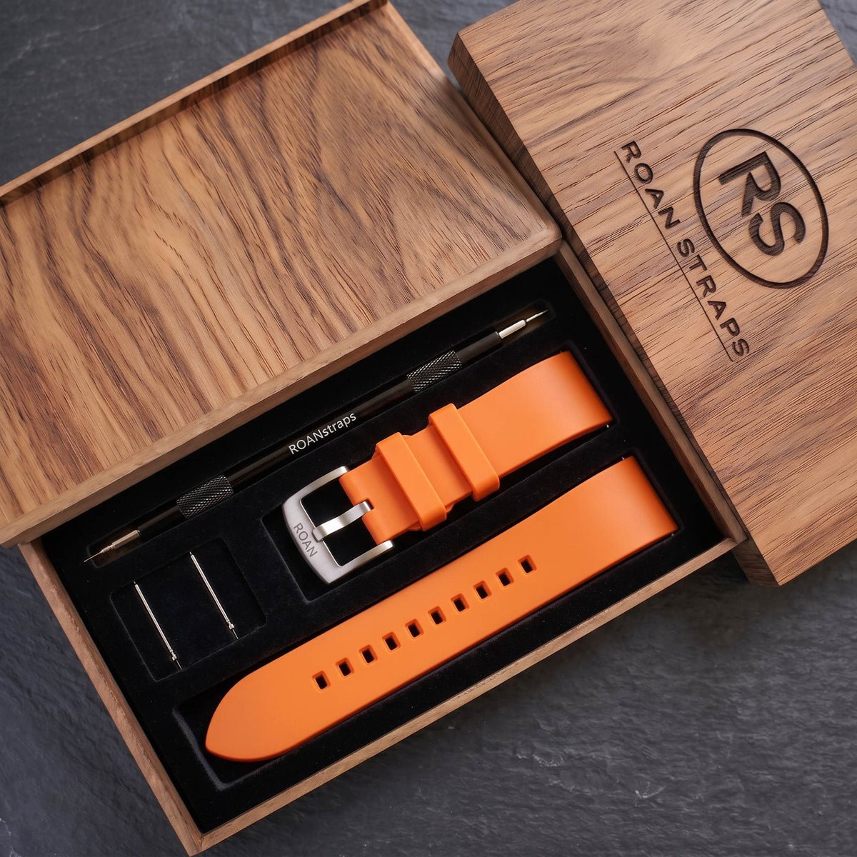 ROAN STRAPS | "Apex Velocity" Signal Orange High-Density FKM Rubber Watch Band with Liquid Silver Pure Titanium Buckle