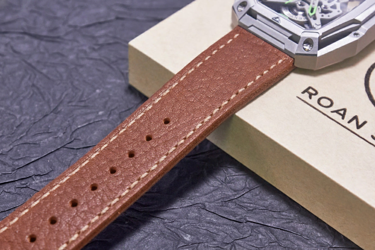 ROAN Straps  |  Light Brown French Goat Leather Watch Strap - Hand-Polished Vegetable Tanned Vintage Design（20mm 22mm 24mm)