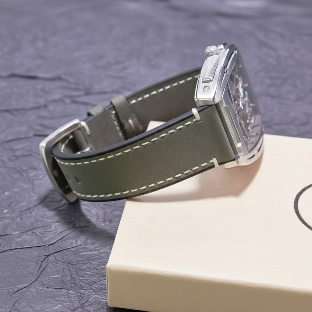 ROAN Straps | Gray Italian Leather Watch Strap Vintage Retro Design with Modern Craftsmanship（18mm 19mm 20mm 21mm 22mm 24mm)