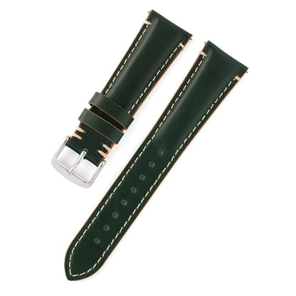 ROAN Vintage Forest Green Leather Watch Strap - Handstitched Italian Calfskin Band with 316L Stainless Steel Buckle