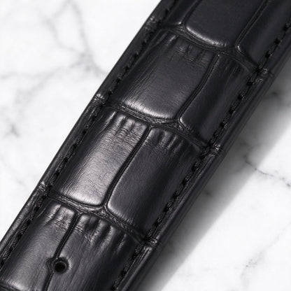 ROAN Heritage Black Alligator Grain Leather Strap with Deployant Clasp – 18mm 20mm 22mm 24mm