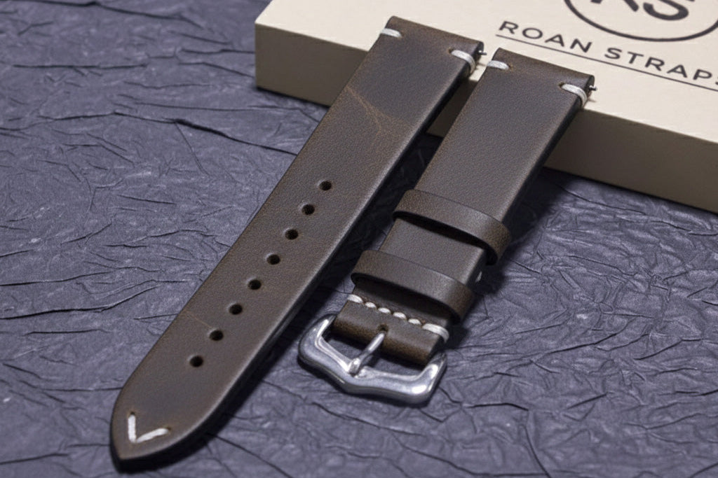 ROAN Straps | Army Green Handmade Crazy Horse Leather Watch Strap,Vintage Genuine Leather Band（18mm 19mm 20mm 21mm 22mm 24mm）
