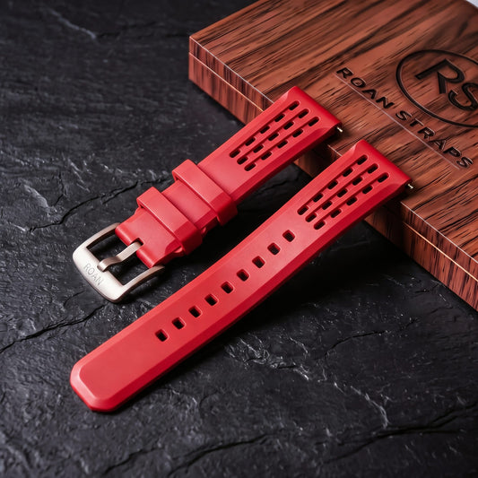 ROAN Straps | Kaffee Fluorkautschukarmband der Spitzenklasse mit FMK-Qualität – dichtes Aushöhlungsdesign im Matrix-Stil – atmungsaktives, wasserdichtes, staubdichtes FKM-Fluorelastomer-Uhrenarmband (18 mm, 19 mm, 20 mm, 21 mm, 22 mm, 24 mm)