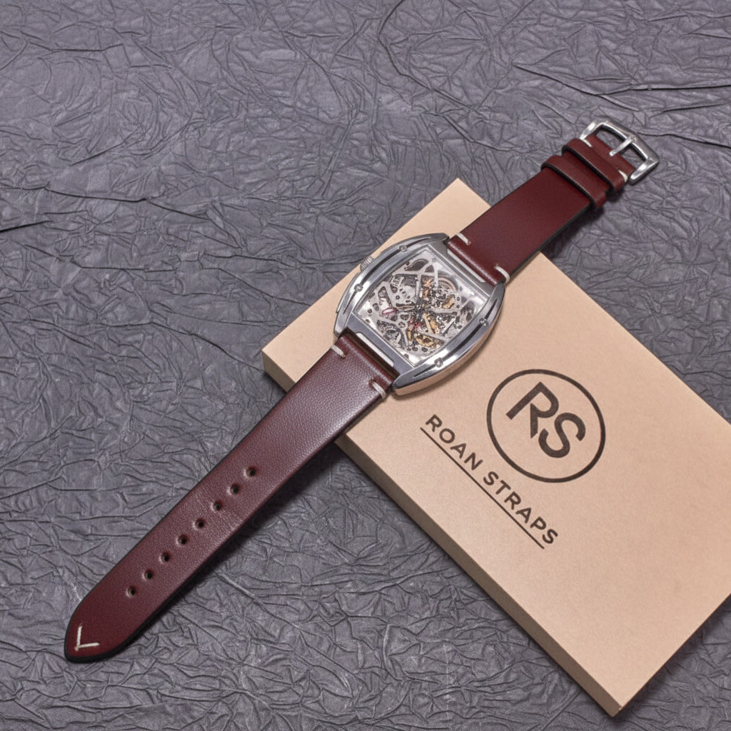 ROAN Straps | Wine Red Handmade Crazy Horse Leather Watch Strap,Vintage Genuine Leather Band（ 18mm 19mm 20mm 21mm 22mm 24mm）