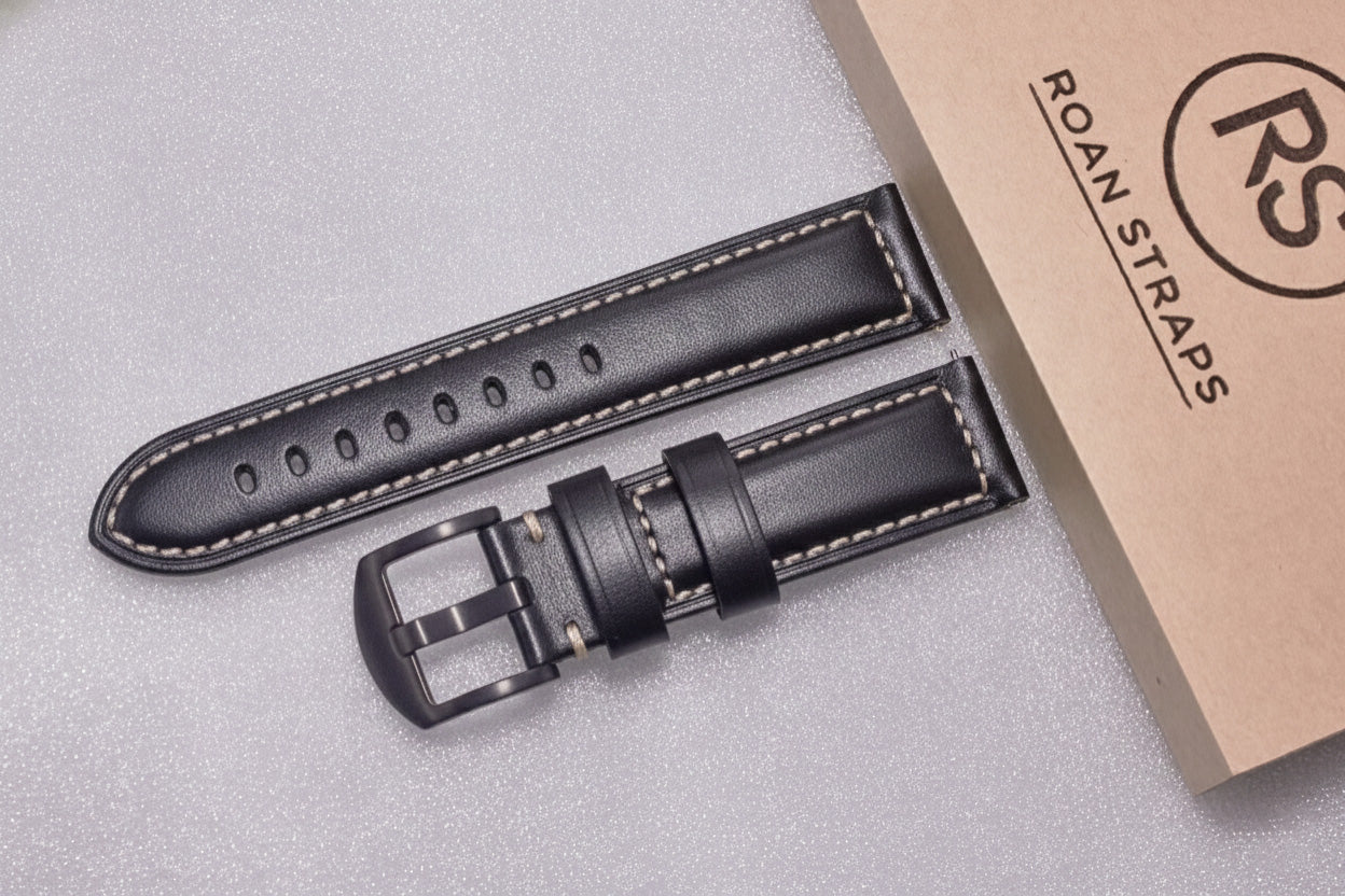 ROAN Straps  |  Black Italian Calfskin Watch Strap - Artisan Tanned & Hand-Finishe（18mm 19mm 20mm 21mm 22mm）