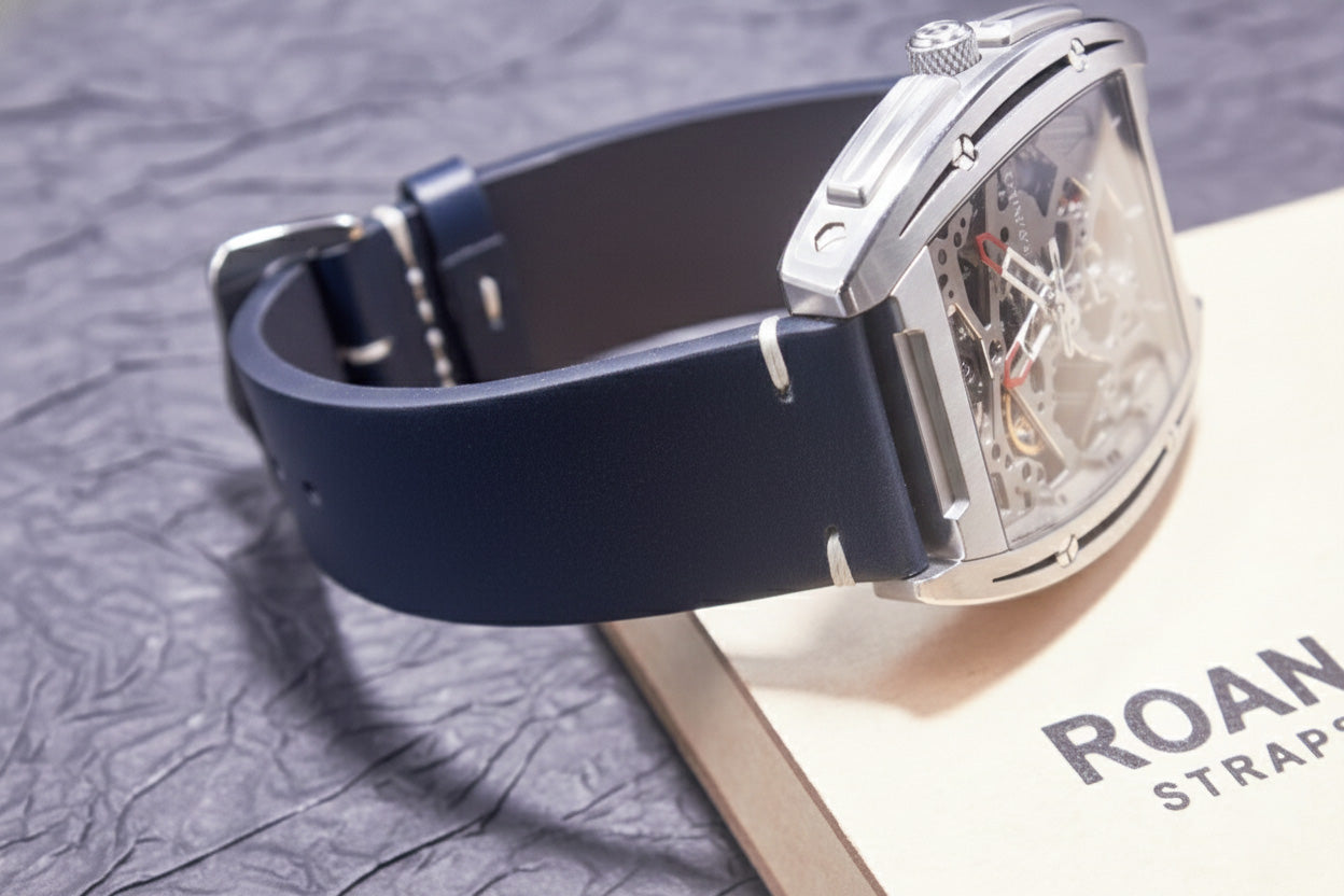 ROAN Straps | Dark Blue Handmade Crazy Horse Leather Watch Strap,Vintage Genuine Leather Band（ 18mm 19mm 20mm 21mm 22mm 24mm）