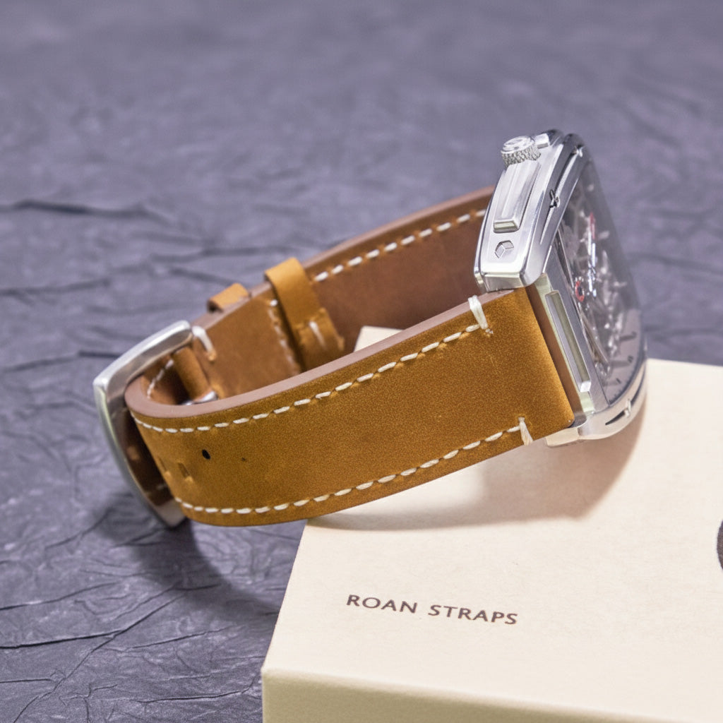 ROAN Straps | Tan Brown Italian Leather Watch Strap - Vintage Retro Design with Modern Craftsmanship（18mm 19mm 20mm 21mm 22mm 24mm)