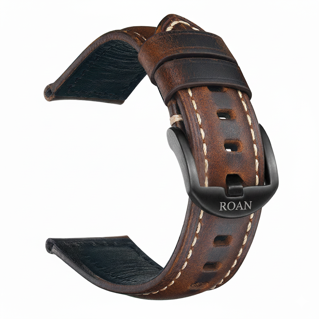 ROAN Straps  |  Black Italian Calfskin Watch Strap - Artisan Tanned & Hand-Finishe（18mm 19mm 20mm 21mm 22mm）