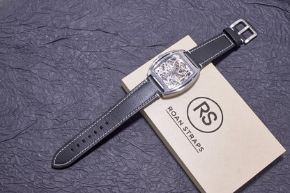 ROAN Straps | Black Italian Leather Watch Strap - Vintage Retro Design with Modern Craftsmanship（18mm 19mm 20mm 21mm 22mm 24mm)