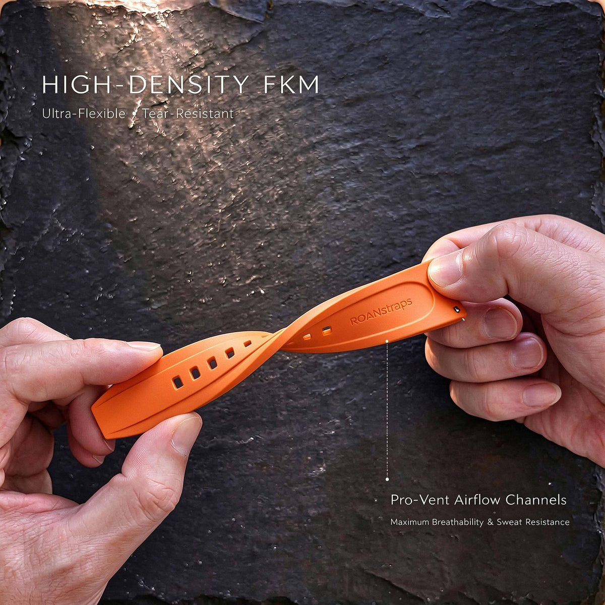 ROAN STRAPS | Pro-Vent Aerospace-Grade FKM Rubber Watch Band - Signal Solar Orange (20mm, 22mm)