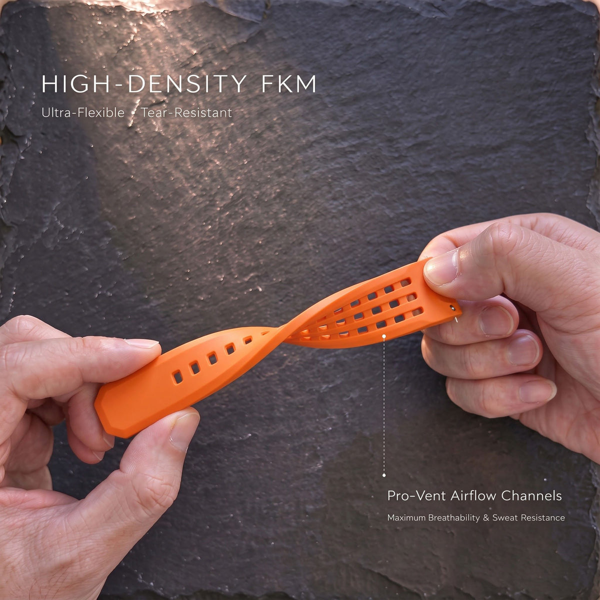 ROAN STRAPS | Pro-Vent Aerospace-Grade FKM Rubber Watch Band - Ultra-Soft & Breathable - Signal Solar Orange (20mm, 22mm)