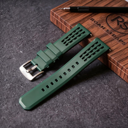 ROAN STRAPS | Pro-Vent Aerospace-Grade FKM Rubber Watch Strap - Ultra-Soft & Breathable - Tactical Dark Olive (20mm, 22mm)
