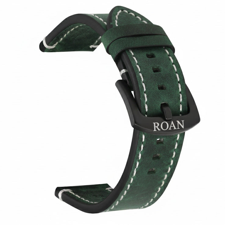 ROAN Straps | Black Italian Leather Watch Strap - Vintage Retro Design with Modern Craftsmanship（18mm 19mm 20mm 21mm 22mm 24mm)