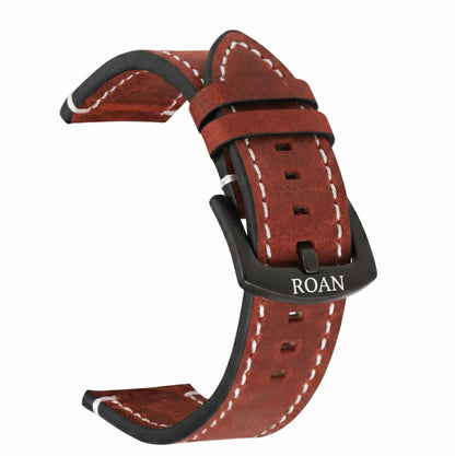 ROAN Straps | Black Italian Leather Watch Strap - Vintage Retro Design with Modern Craftsmanship（18mm 19mm 20mm 21mm 22mm 24mm)