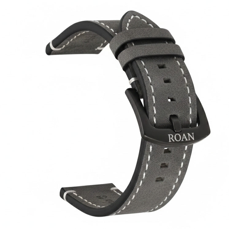 ROAN Straps | Black Italian Leather Watch Strap - Vintage Retro Design with Modern Craftsmanship（18mm 19mm 20mm 21mm 22mm 24mm)
