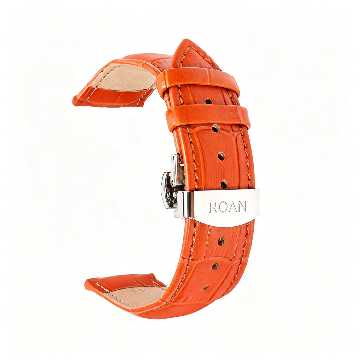ROAN Heritage Alligator Grain Leather Strap with White Stitching & Deployant Clasp – 18mm 20mm 22mm 24mm