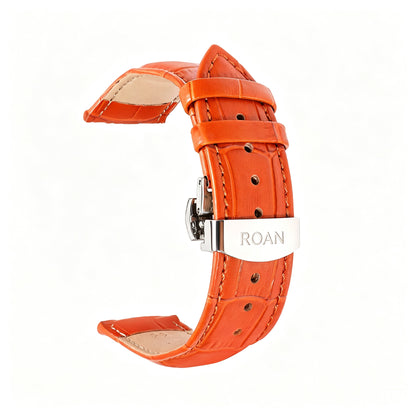 ROAN Heritage Alligator Grain Leather Strap with White Stitching & Deployant Clasp – 18mm 20mm 22mm 24mm