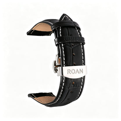 ROAN Heritage Alligator Grain Leather Strap with White Stitching & Deployant Clasp – 18mm 20mm 22mm 24mm