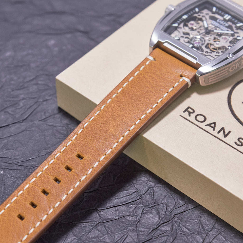 ROAN Straps | Tan Brown Italian Leather Watch Strap - Vintage Retro Design with Modern Craftsmanship（18mm 19mm 20mm 21mm 22mm 24mm)