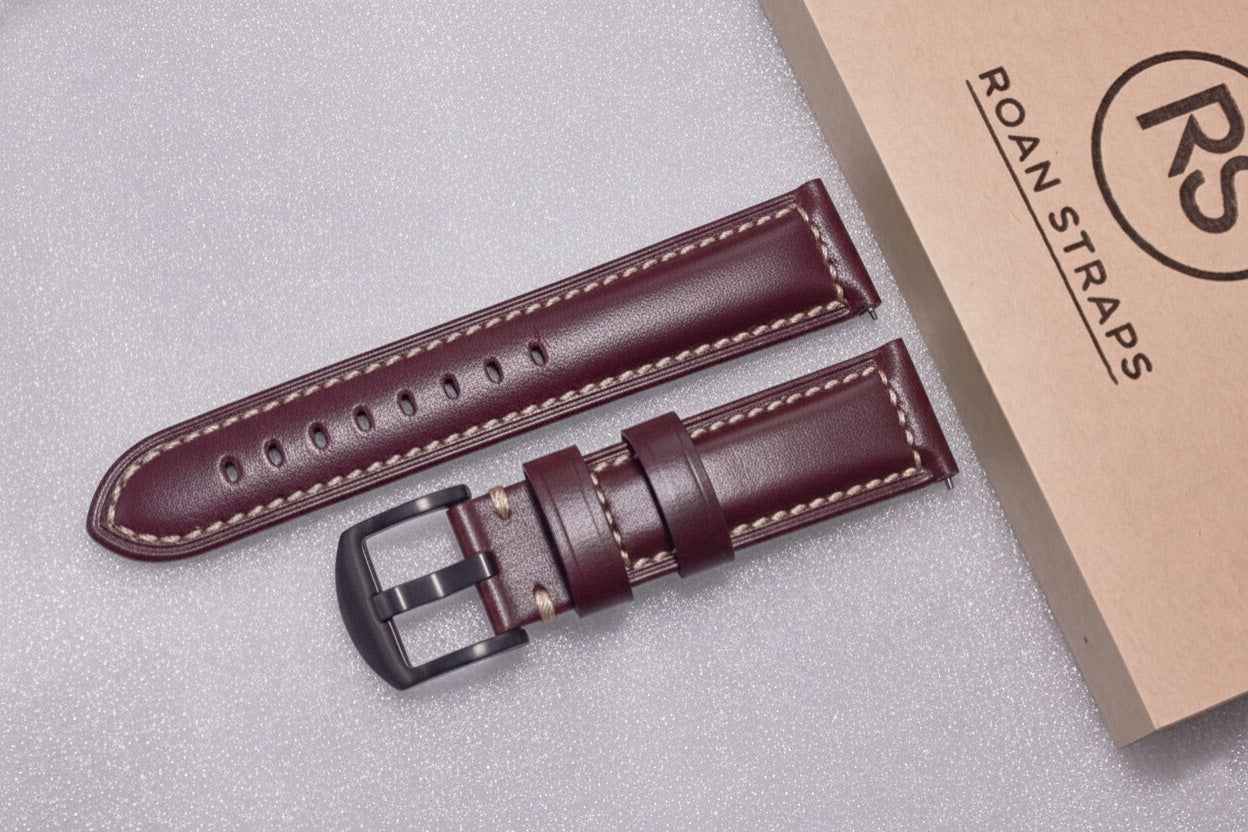 ROAN Straps | Wine Red Italian Calfskin Watch Strap - Artisan Tanned & Hand-Finishe（18mm 19mm 20mm 21mm 22mm)