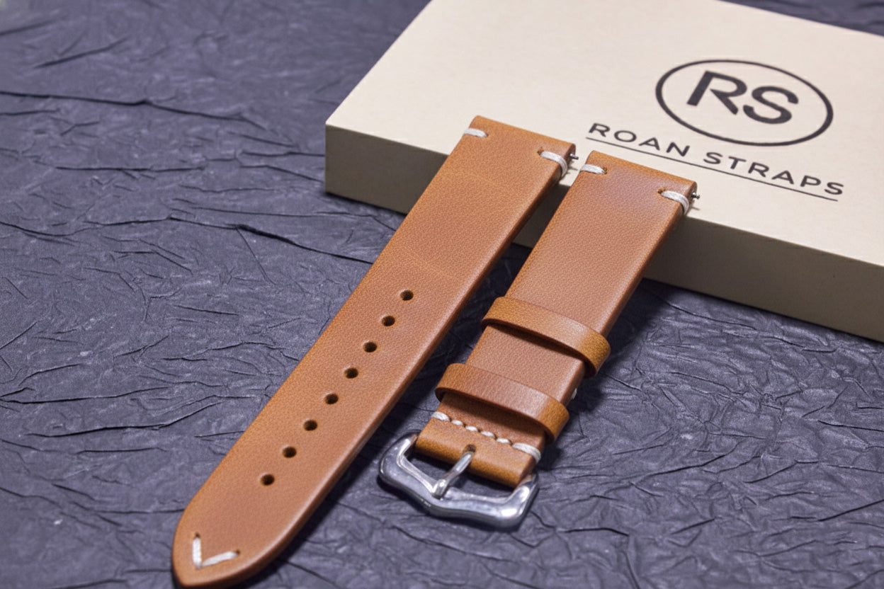 ROAN Straps | Yellowish-Brown Handmade Crazy Horse Leather Watch Strap,Vintage Genuine Leather Band（ 18mm 19mm 20mm 21mm 22mm 24mm）