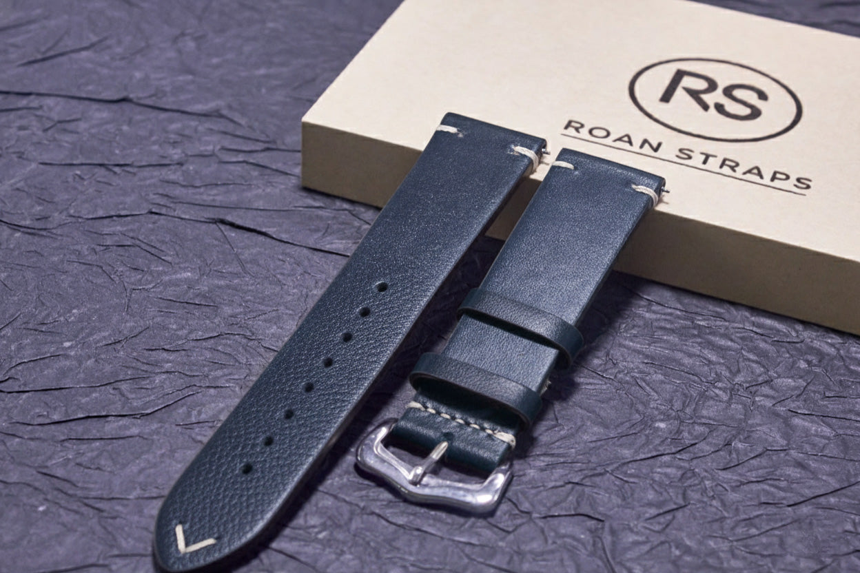 ROAN Straps | Dark Blue Handmade Crazy Horse Leather Watch Strap,Vintage Genuine Leather Band（ 18mm 19mm 20mm 21mm 22mm 24mm）