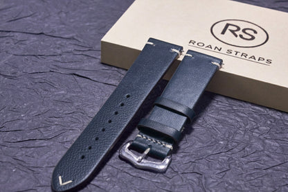 ROAN Straps | Dark Blue Handmade Crazy Horse Leather Watch Strap,Vintage Genuine Leather Band（ 18mm 19mm 20mm 21mm 22mm 24mm）