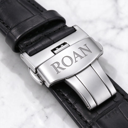 ROAN Heritage Black Alligator Grain Leather Strap with Deployant Clasp – 18mm 20mm 22mm 24mm