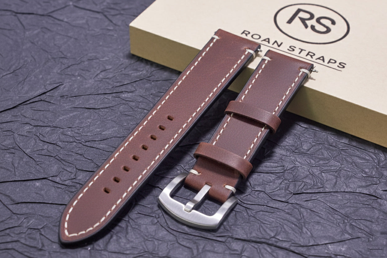 ROAN Straps | Wine Red Italian Leather Watch Strap - Vintage Retro Design with Modern Craftsmanship（18mm 19mm 20mm 21mm 22mm 24mm)