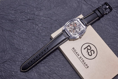 ROAN Straps  |  Black Italian Calfskin Watch Strap - Artisan Tanned & Hand-Finishe（18mm 19mm 20mm 21mm 22mm）