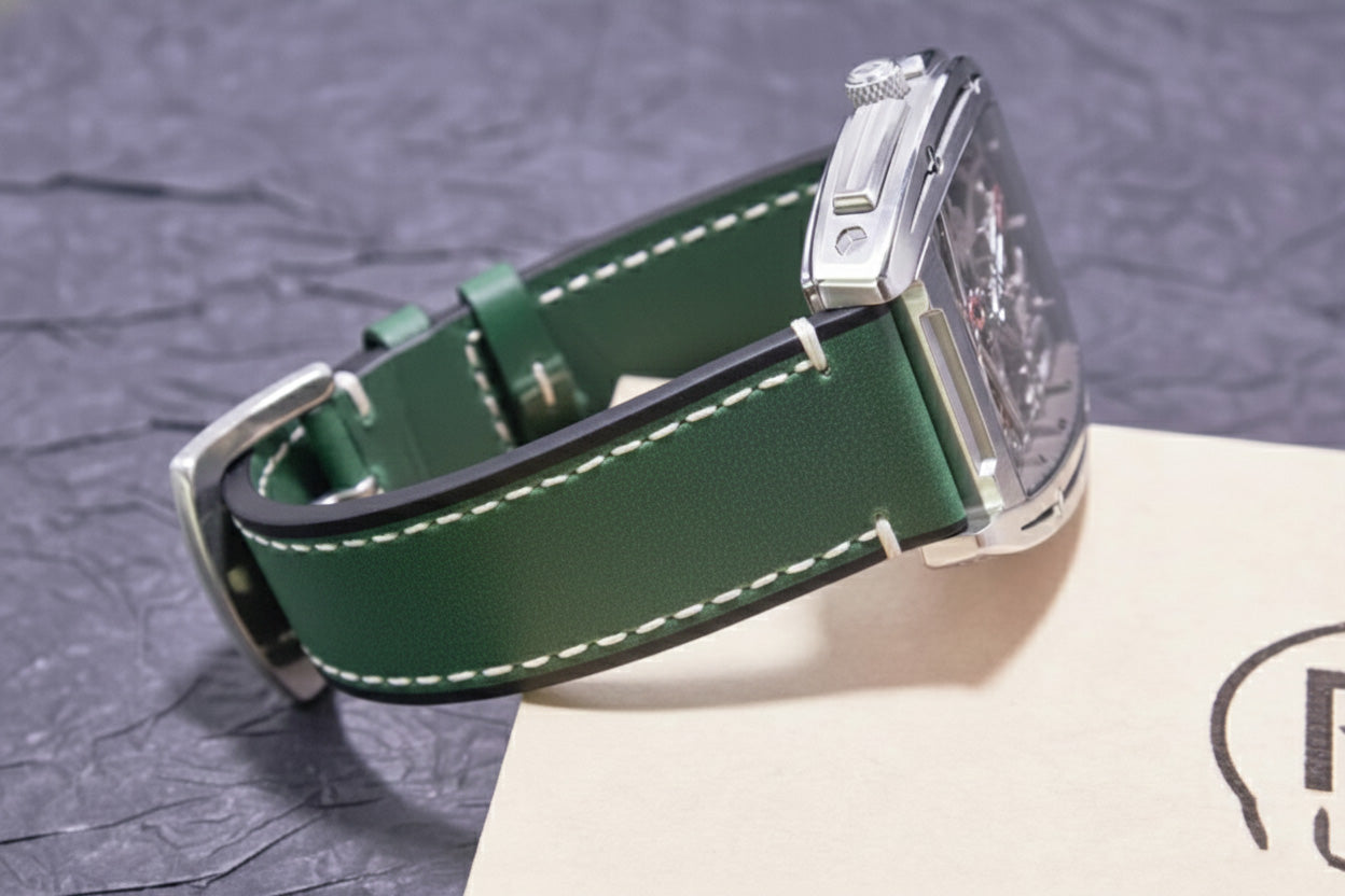 ROAN Straps | Dark Green Italian Leather Watch Strap - Vintage Retro Design with Modern Craftsmanship（18mm 19mm 20mm 21mm 22mm 24mm)