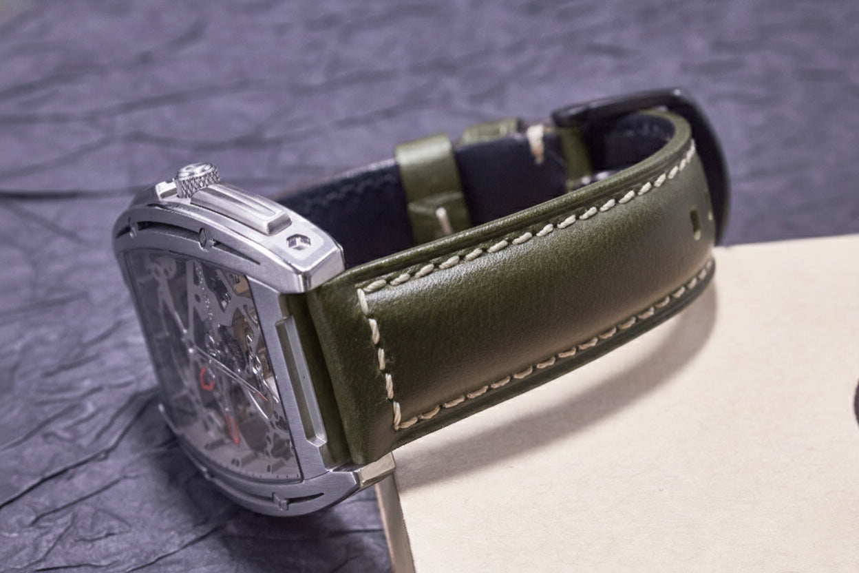 ROAN Straps  |  Army Green Italian Calfskin Watch Strap - Artisan Tanned & Hand-Finished（18mm 19mm 20mm 21mm 22mm）