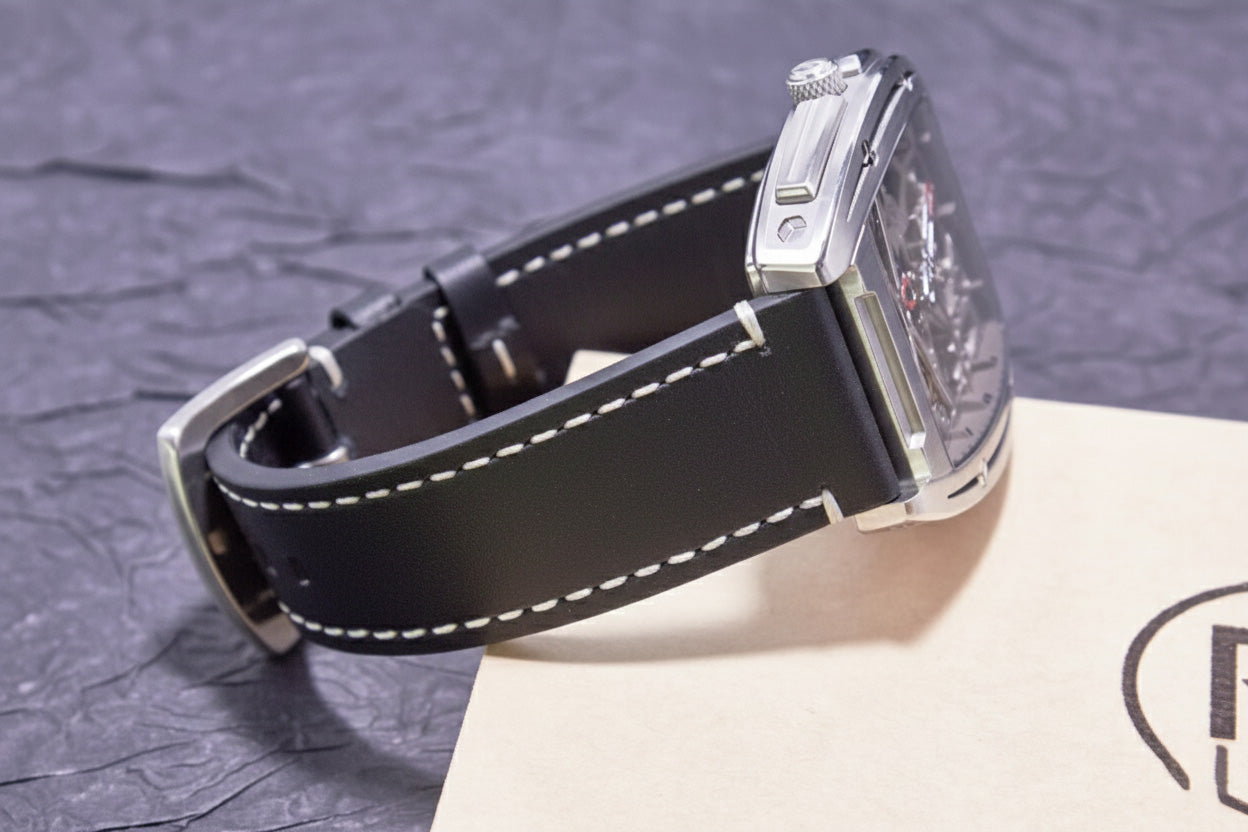 ROAN Straps | Black Italian Leather Watch Strap - Vintage Retro Design with Modern Craftsmanship（18mm 19mm 20mm 21mm 22mm 24mm)