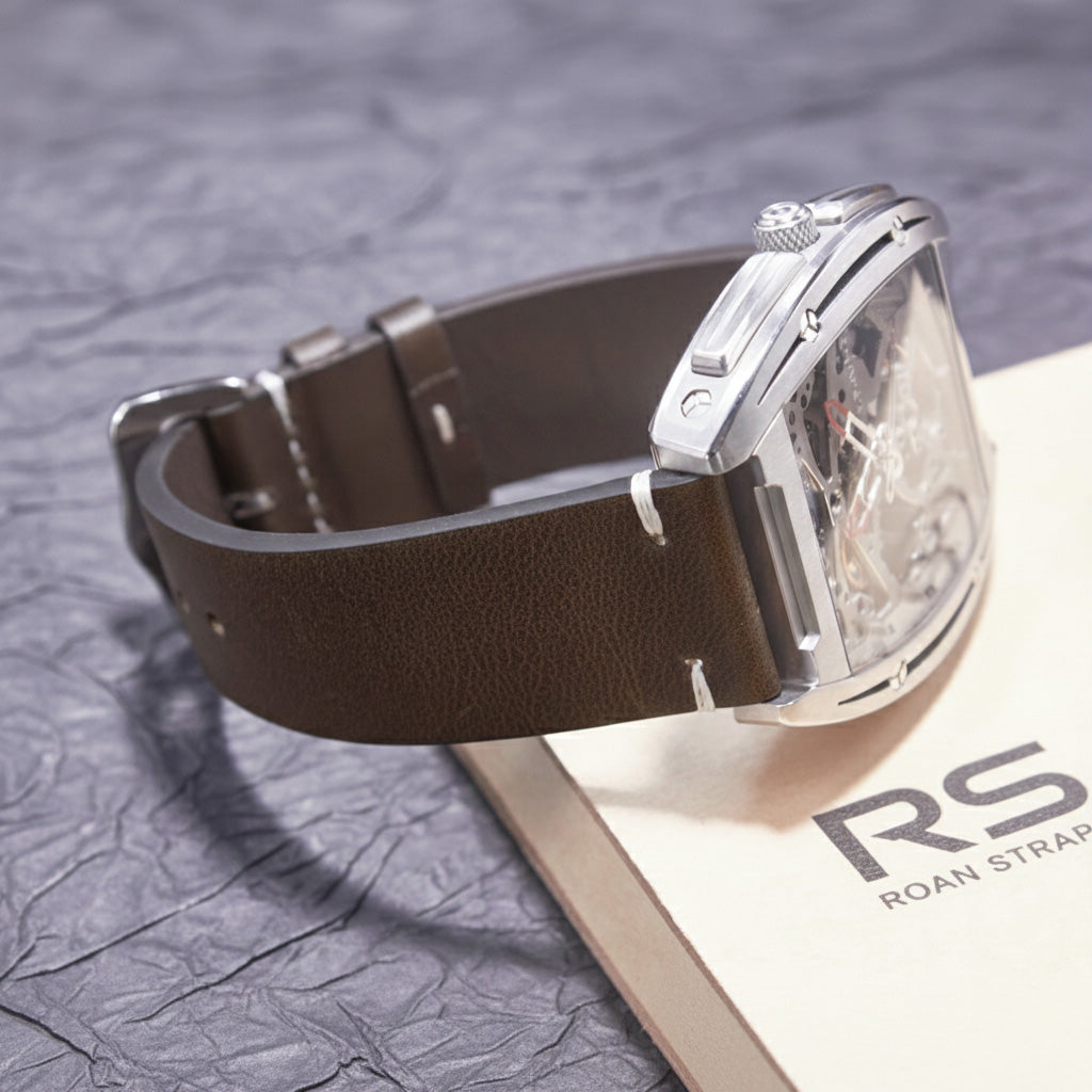 ROAN Straps | Army Green Handmade Crazy Horse Leather Watch Strap,Vintage Genuine Leather Band（18mm 19mm 20mm 21mm 22mm 24mm）
