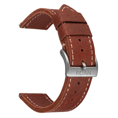 ROAN Straps  |  Black French goat leather strap -  Hand-Polished Vegetable Tanned Vintage Design（20mm 22mm 24mm)