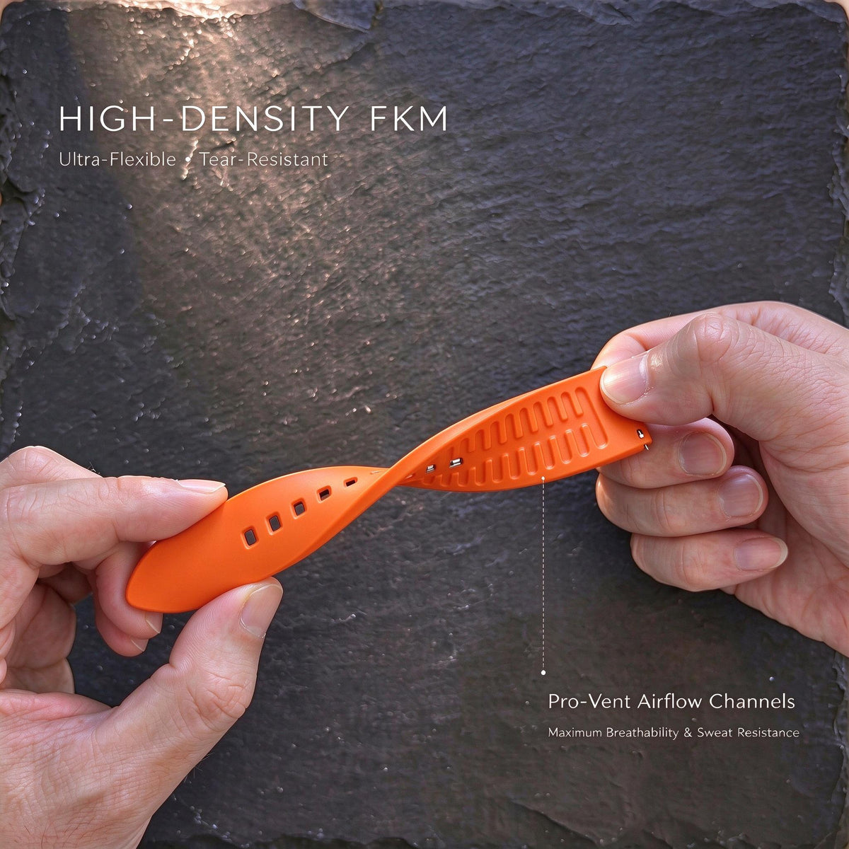 ROAN STRAPS | "Apex Velocity" Signal Orange High-Density FKM Rubber Watch Band with Liquid Silver Pure Titanium Buckle