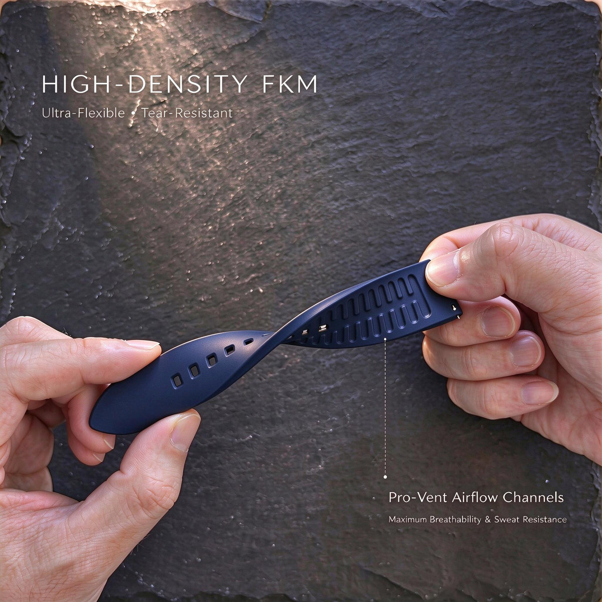 ROAN Straps | Blaues FMK Fluorkautschukarmband - Das klassische quadratische Lochdesign - Wasserdichtes und schweißbeständiges Fluorkautschuk-Uhrenarmband (19mm 20mm 21mm 22mm 23mm 24mm)