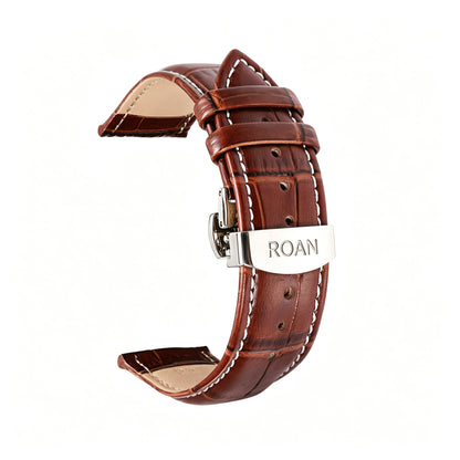 ROAN Heritage Alligator Grain Leather Strap with White Stitching & Deployant Clasp – 18mm 20mm 22mm 24mm