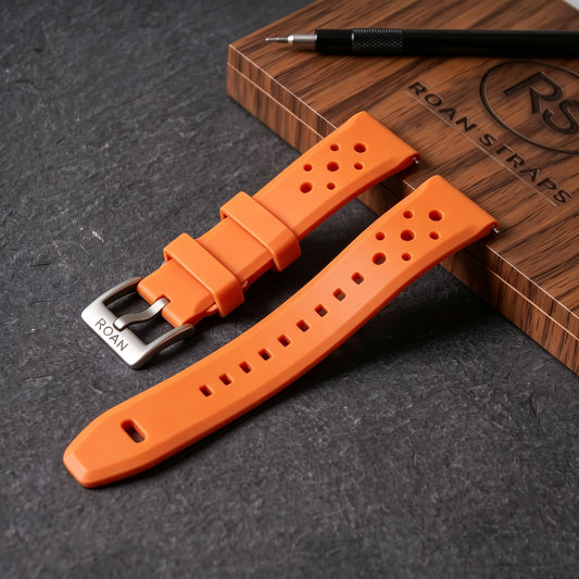 ROANSTRAPS | „Sunset Vitality“ – Premium FKM Kautschuk-Uhrenarmband in Electric Orange, Grade 5 Titan-Schließe (mit Gravur)
