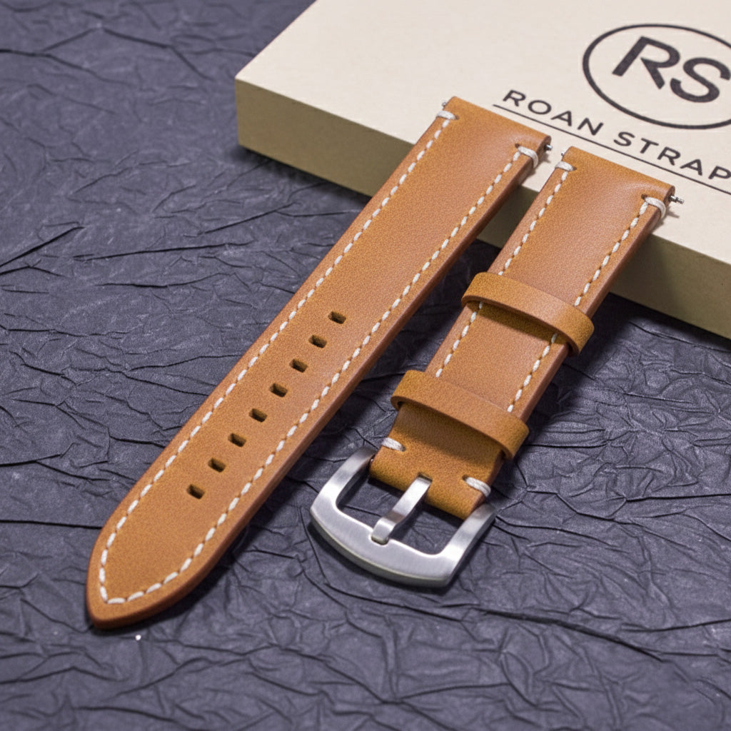 ROAN Straps | Tan Brown Italian Leather Watch Strap - Vintage Retro Design with Modern Craftsmanship（18mm 19mm 20mm 21mm 22mm 24mm)